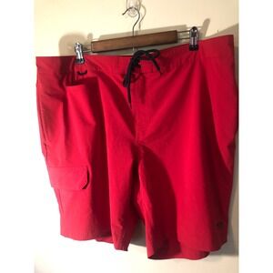 Duluth Trading Co Mens Red Board Shorts Cargo Swim Trunks Sz 42 " inseam